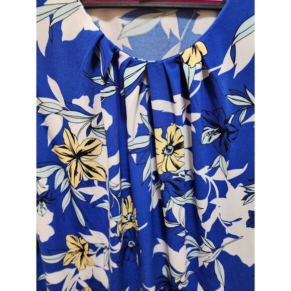 LIZ CLAIBORNE CAREER WOMENS XL BLUE FLORAL TROPICAL SLEEVELESS BLOUSE HAWAIIAN - Picture 5 of 10